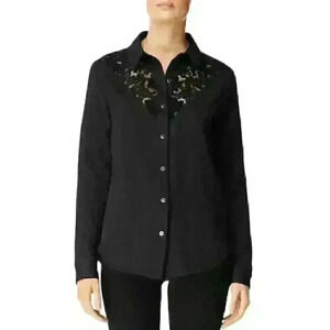 NEW! J Brand Womens M Lula Button-Front Lace Inset Shirt In Black NWT $228